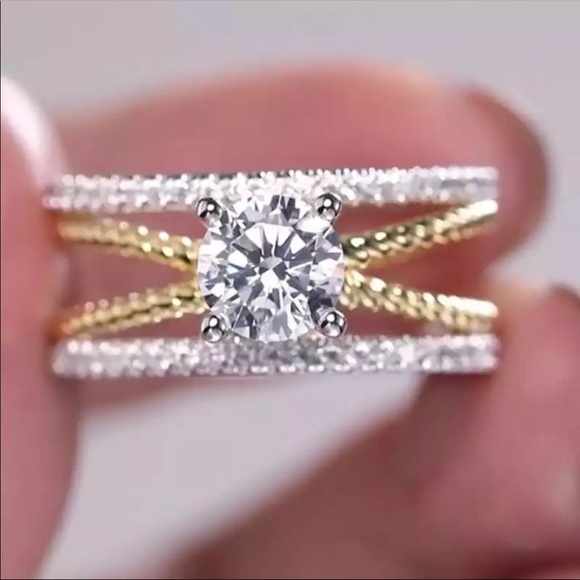 Gold Silver Color Geometry Engagement Ring